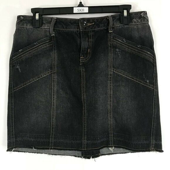 Converse‎ One Star Womens Size 4 Grunge Core Mini Skirt Black Y2K Distressed Hem - Picture 1 of 7